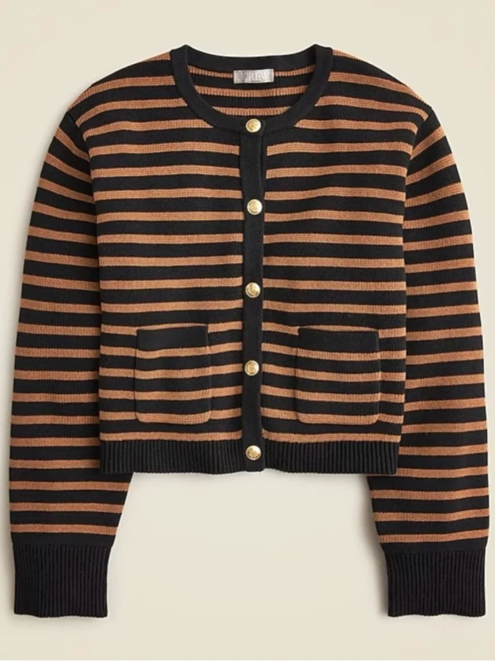 J.Crew Relaxed Emilie sweater lady jacket stripe black heather camel size large